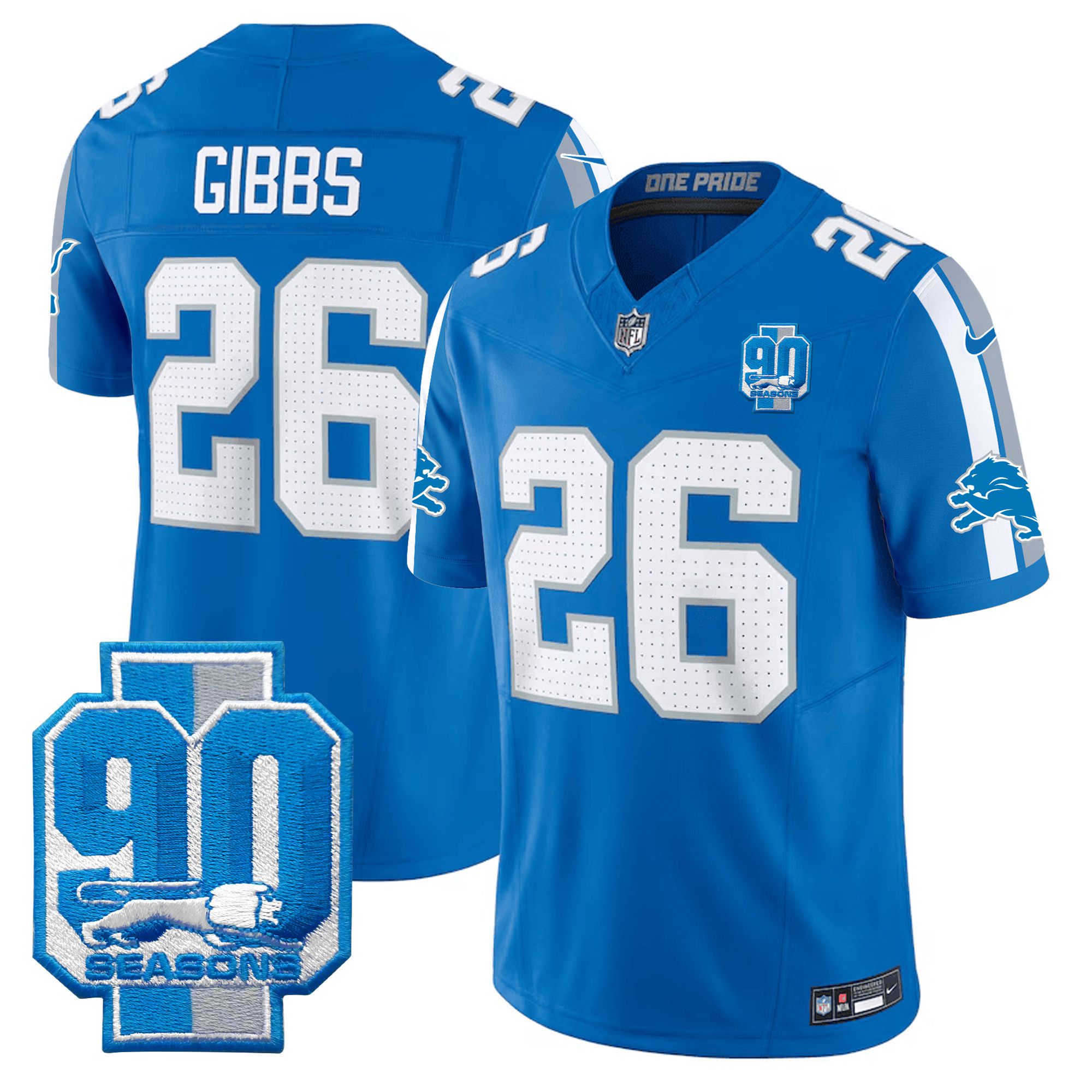 Men Detroit Lions #26 Gibbs Blue 2024 Nike 90th Year Patch Vapor Limited NFL Jersey->indianapolis colts->NFL Jersey